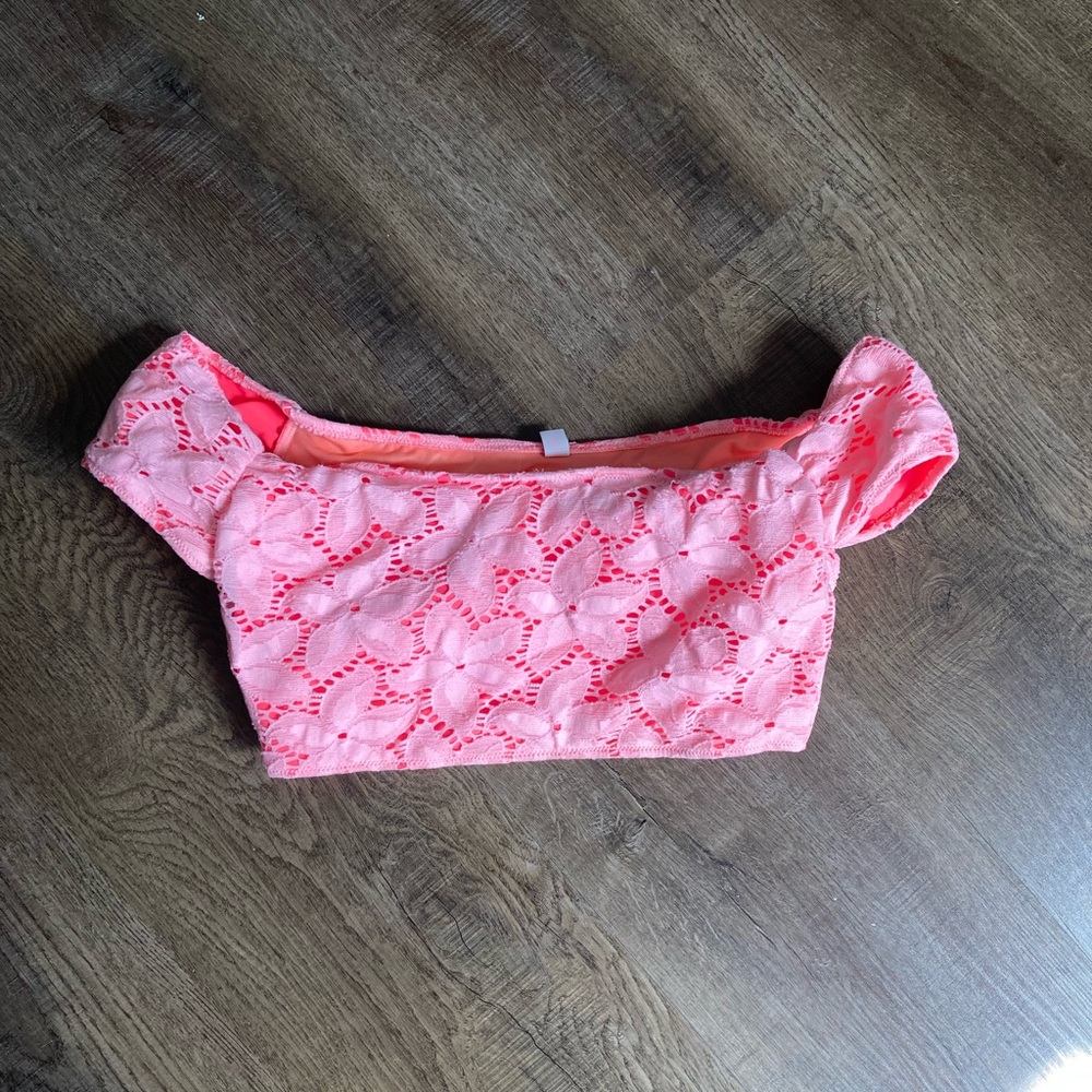 Victoria’s Secret Swim Pink And Orange Off The Shoulder Sleeve Bikini Top Sz S